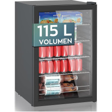 Heinrich´s Drinks Refrigerator, 5 to 18°C, 115 Litres, 4 Shelves, 41 dB Mini Fridge with Glass Door, Compact and Quiet: 41 dB, LED Interior Lighting, Perfect for Office, Camping, Garden