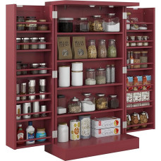 HOMCOM Kitchen Cabinet, Kitchen Buffet Cupboard, Modern Storage Furniture with Cabinets, Adjustable Shelf and 12 Spice Holders, Pantry for Dining Room, Living Room, 60 x 30 x 104 cm, Red