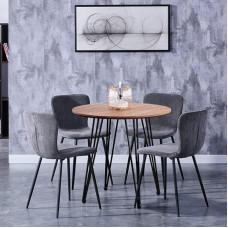 GOLDFAN Apvalus valgomojo stalas ir 4 kėdės, medinis virtuvės stalas su 4 velveto kėdėmis valgomajame, pilkos spalvos, 80 cm