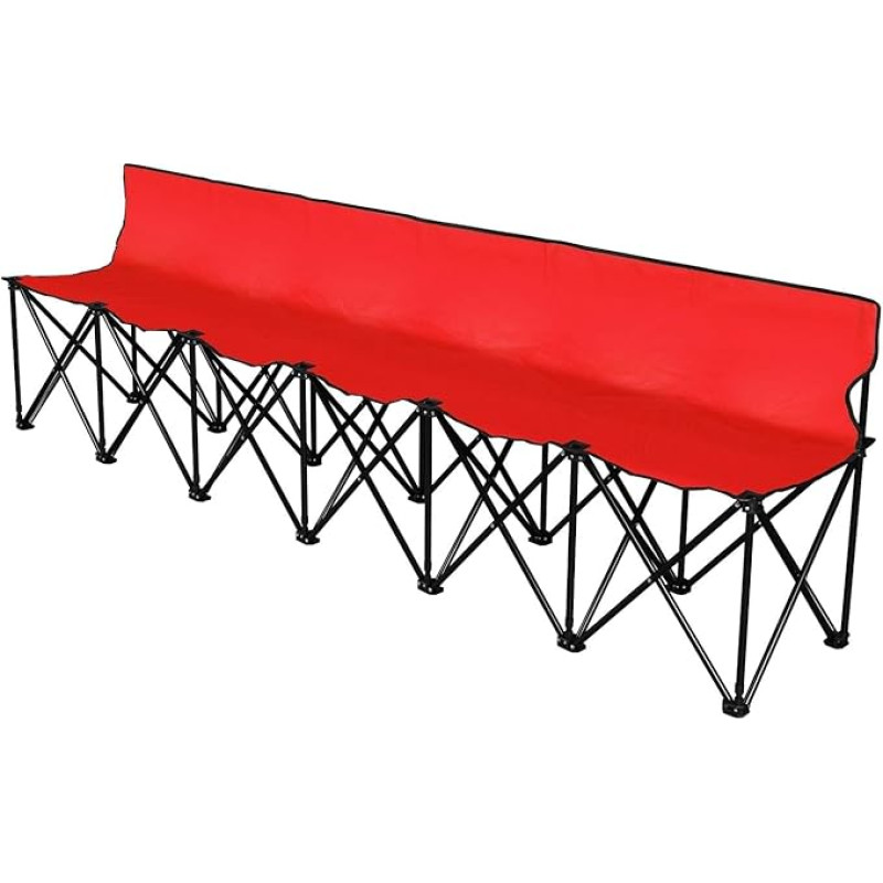 Flexzion Portable Folding Bench, 6 Seater Folding Football Bench, Portable Bench for Bleacher, Camping, Sideline, with Backrest and Carry Bag, Red