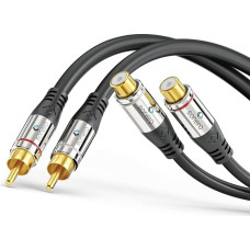 sonero® Premium 5,00m Cinch Verlängerung, 2x Cinch Stecker auf 2x Cinch Buchse, Audio Kabel, Subwoofer, HiFi-Anlage, Verstärker, schwarz