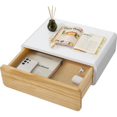 SUMGAR Naktinis staliukas pakabinamas baltos medienos su stalčiumi Naktinė spintelė su suapvalintais kampais Sieninė lentyna Maža dekoratyvinė estetiška miegamajam Svetainė Virtuvė Vaikų kambarys