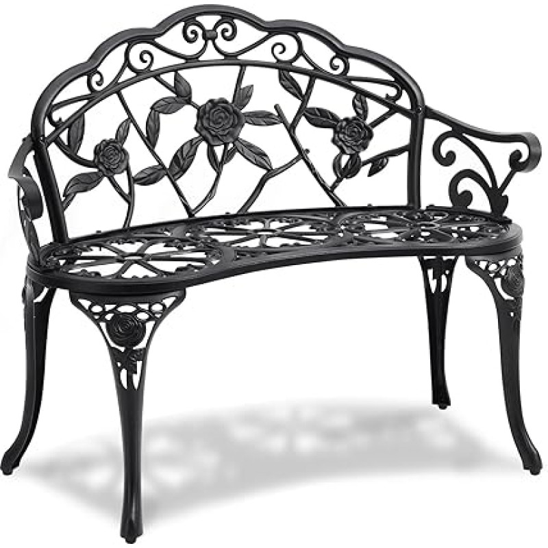 VEVOR Metalinis sodo suoliukas Patio suoliukas 987 mm parko suoliukas Poilsio suoliukas 2118 kg keliamoji galia 3 asmenų sodo parko suoliukas su atlošu ir porankiais, senovinis suoliukas sodui, parkui, kiemui, verandai