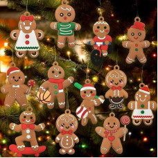Pack of 12 Christmas Gingerbread Man Ornaments for Christmas Tree Ornaments, Assorted Plastic Gingerbread Figures, Christmas Decoration, Holiday Decoration, 3