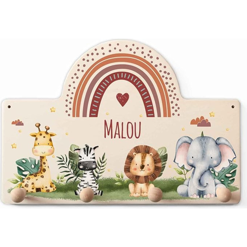 GRAVURZEILE Personalizuota vaikų spinta su pasirinktu vardu kūdikių kambariui - medinė kabykla su gražiais motyvais mergaitėms ir berniukams - vaikų darželio dekoracija - pritaikoma pagal užsakymą