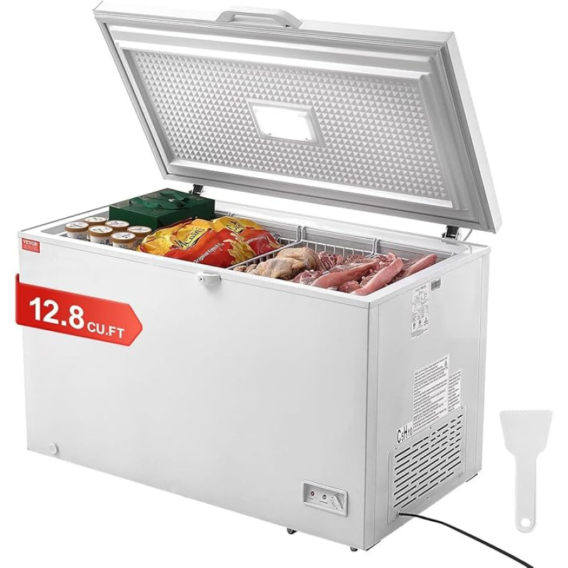 VEVOR šaldiklis, 345 l šaldiklis ir 4 išimami krepšiai, laisvai pastatomas komercinis šaldiklis su iš viršaus atidaromomis durimis ir užrakinamu dangčiu, 7 lygių reguliuojama temperatūra