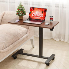 Dripex Side Table with Wheels, Care Table, Height Adjustable, Wooden Bed Table, Sofa Table, Bedside Table, Coffee Table for Bedroom, Living Room, Office, Brown + Black