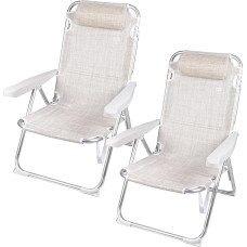 AKTIVE Set of 2 Beach Chairs and Sun Loungers, 2-in-1, 48 x 60 x 90 cm, 5 Positions, Aluminium Frame, Padded Cushion, Tilt Protection, Foldable with Carry Handle (85514)