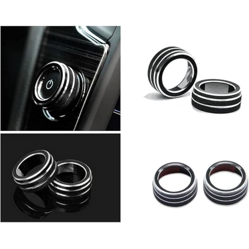 Navigation Radio Switch Aluminium Rings Black Suitable for Golf 7, Tiguan 2, Passat B8, T-ROC, Aerton, Caddy, Polo