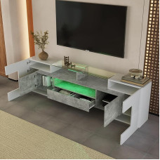 Ligterra Stilvoller TV-Schrank, Lowboard.hochglänzendes Weiß, 200 cm, LED-Beleuchtung, Wohnzimmermöbel. modernes Design, Elegante Glasoberfläche.