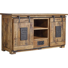 MASSIVMOEBEL24.DE Geležinkelio masyvo komoda - natūralus lakas | Mango mediena | 2 durys - 1 stalčius | 128 x 45 x 70 cm | Naudota išvaizda | Komoda TV staliukas Svetainės spintelė