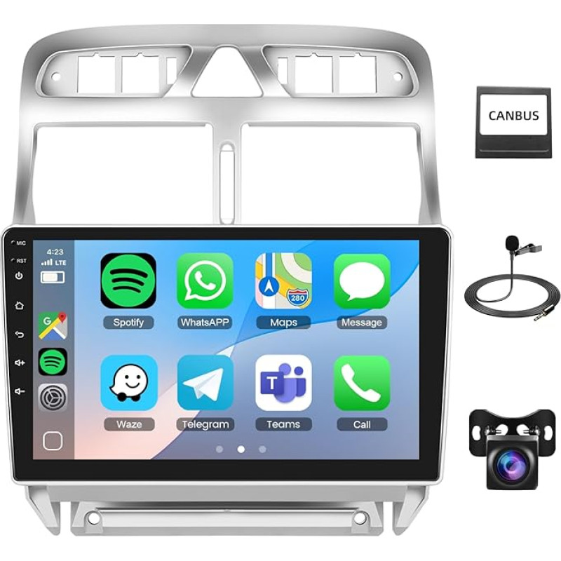 8CORE 4G+64G Autoradio für Peugeot 307 2002-2013 mit Wireless Carplay Android Auto, 9-Zoll IPS Touchscreen Autoradio, Android-Autoplayer DSP/BT/WiFi/Mirror Link/GPS+Rückfahrkamera