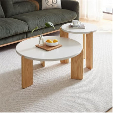 Baltas lizdinis stalas, šoniniai stalai, svetainės stalai, 2 dalių rinkinys, mažas kavos staliukas, modernus, minimalistinis, apvalus centrinis stalas sofai, miegamajam, miegamajam, butui, biurui