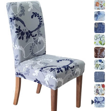 SPRINGRICO Stuhlhussen für Esszimmer, universelle Stretch-Passform, waschbar, für Küche, Parson, Spandex, abnehmbarer Schonbezug für Restaurant, Hotel, Zeremonie (1er-Set, Blumengrau 1)