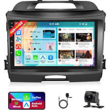 Motorsi 4+64G Car Radio for Kia Sportage 2010-2016, 9 Inch Android Radio with Wireless Carplay/Android Car HiFi Bluetooth RDS FM Navigation GPS WiFi USB SWC 2 USB Canbus + AHD Rear View Camera + MIC