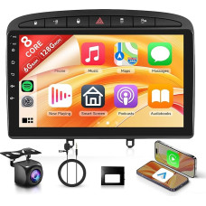8 Cores 6+128G Android Car Radio for Peugeot 308 408 2007-2015 Wireless Carplay 9 Inch Touchscreen Radio with Android Car Mirror Link Bluetooth FM/RDS/EQ/DSP WiFi GPS Navigation Reversing Camera
