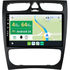 KECONSING [4G + 64G] IPS 9 Inch Android 14 Car Radio for Mercedes Benz W209-W203 2002-2005 with Navi Octa Core [Built-in CarPlay/Android Car/DSP/Mirror Link/GPS Navi/360 Camera/Bluetooth 5.0/WiFi/USB