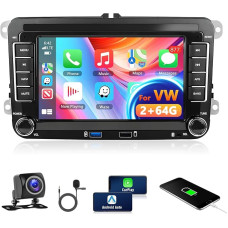 2+64G Autoradio für VW 2014/2015/2016/2017 mit Kabellosem Carplay/Android Auto, Motorsi 7 Zoll Android Touchscreen GPS Navi/WiFi/FM/RDS/SWC/Canbus/BT/USB+AHD Kamera+Mic