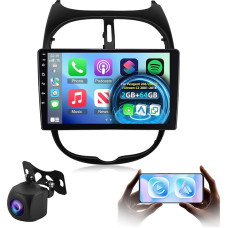 2G + 64G Android Car Radio for Peugeot 206/206cc/Citroen C2 2001-2016, 9 Inch Touchscreen Bluetooth Radio with Wireless Carplay & Android Car/WiFi/GPS/EQ/FM RDS Radio + Reversing Camera + Mic