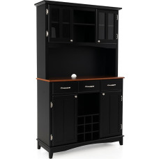 KOMFOTTEU bufeto spintelė, virtuvės spintelė, medinė vitrina, aukšta spintelė su vyno lentyna ir 3 stalčiais, vyno spintelė, durų spintelė su stiklinėmis durimis, sandėliavimo spintelė, 112 x 41,5 x 184,5 cm, balta