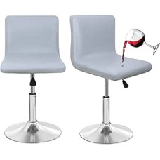 Deisy Dee Wasserdichte Barhocker-Stuhlbezüge, PU-Leder, Barhocker-Stuhlbezüge, Spandex-Schonbezug für kurze Hockerstühle (Hellgrau, 2)