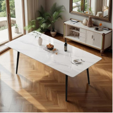 Modern Dining Table for 8 People, Rectangular Sintered Stone Top, Carbon Steel Frame, Dining Room Tables for Dining Room and Kitchen, 180 x 90 x 75 cm, White (Without Chairs
