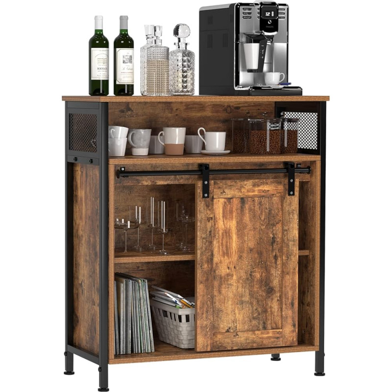 DlandHome Sideboard Stumdomos durys Maža virtuvės spintelė Sandėliavimo spintelė gyvenamajam kambariui su lentyna Komoda Sandėliavimo spintelė Biuras Rustic Brown/Black