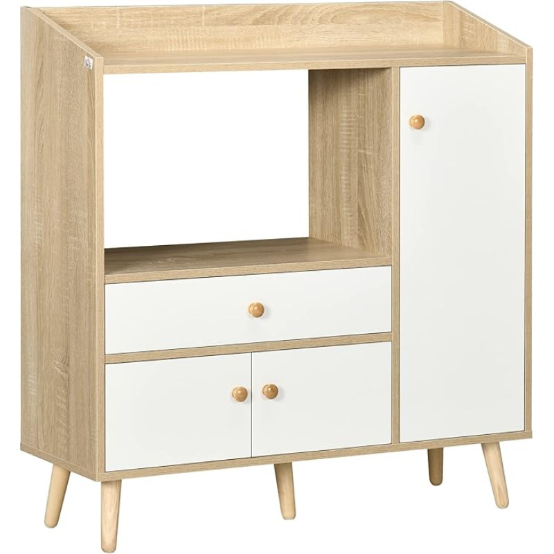 homcom Mikrobangų krosnelės virtuvės spintelė su 2 spintelėmis ir stalčiumi, 90 x 30 x 94 cm, pagaminta iš medžio drožlių plokštės, medžio ir baltos spalvos