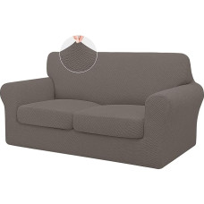 ISSUNTEX Sofa-Schonbezug für 2 separate Kissen, hochdehnbar, dick, Jacquard-Stoff, Möbelschutz für Hunde, Zweisitzer, Taupe, 3 Stück