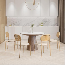 4 valgomojo kėdžių rinkinys, rotango valgomojo kėdė su metaliniu atlošu ir kojomis, moderni virtuvės kėdė valgomajam, svetainei, miegamajam (medžio spalva - 2, 4 dalys)