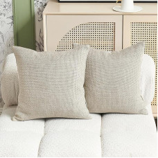 Jeanerlor 2 Pack Pillow Covers, Decorative Polyester Linen Pillow Case Solid Color Modern Farmhouse Cushion Cover Home Decor Outdoor Cushion Cover for Sofa Couch Chair Bed 24x24 Inch Beige