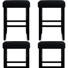 Hockerbezüge, rechteckig, 4 Stück, dehnbar, rechteckig, Jacquard-Barhockerbezug, waschbar, für Theken, Hocker, Sattelsitzbezug mit elastischem Band für Holz-Metallbank (schwarz)