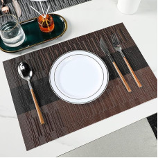 Tischset Rechteckig Leder, 2er-Set Dreifarbiges Patchwork-Streifen-Textur-Rechteck Platzsets für küche Speisetisch Hotel, Platz-Matten, 45x30cm, Kaffee