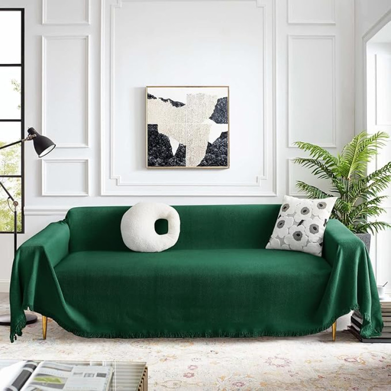 MEETSKY Couchbezug Sofabezüge, waschbar, Sofa-Schonbezüge, Sofa-Überwurf, Couch für Liegestuhl, Couchdecke, L-Form, Couchbezug (didelis, 180,3 x 259,1 cm, Dunkelgrün)