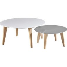 habeig 299015 2 dalių apvalus stalas ir medinės kojos Baltas pilkas svetainės stalas