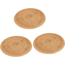 OFFSCH Izoliuoti arbatos padėkliukai, lėkštės, padėkliukai iš rotango, sėdimojo stalo padėkliukai, įrašai, stovas, rankų darbo paklodė, stalo puodelis, kilimėlis, rudeniniai vynmedžiai, rudos spalvos, 3 vnt. pakuotė