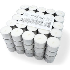 Pritogo Tea Lights – White, Unscented in Aluminium Case Diameter 3.8 x 2.5 cm, Soot-Free, Burn Time: 8 Hours (Pack of 600)