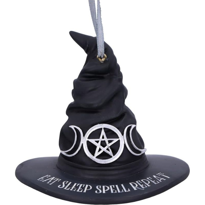 Nemesis Now Eat Sleep Spell Repeat Witch Hat Hanging Ornament 9cm Resin Black Exclusive Witch Design Halloween and Christmas Decorations Cast in Finest Resin Expertly Hand Painted