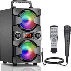 Large Bluetooth Speaker, 60 W Wireless Speaker Boxes Bluetooth 5.0 with Subwoofer, FM Radio, MP3 Player, Microphone, Colourful Light, Stereo, EQ, Portable Outdoor Music Box for Party