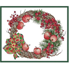 Amiiba Stamped Cross Stitch Kit Christmas Apple Wreath 11K 21.5