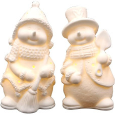 Dekohelden24 Porcelain LED Snowmen in White Set of 2 Dimensions per Figure L/W/H 6.5 x 6.5 x 11 cm, 11 cm