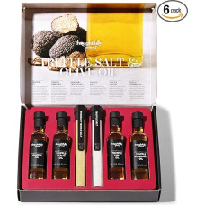 Thoughtfully Gourmet Gourmet Truffle Salt & Olive Oil Gift Set Includes 4 Premium Extra Virgin Olive Oil and 2 Truffle Salts with Real Truffles - Set of 6 Products