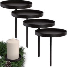 ARTECSIS 4 Candle Holders Advent Wreath Tea Light Holder 8 cm Black Candle Plate for Inserting Decoration