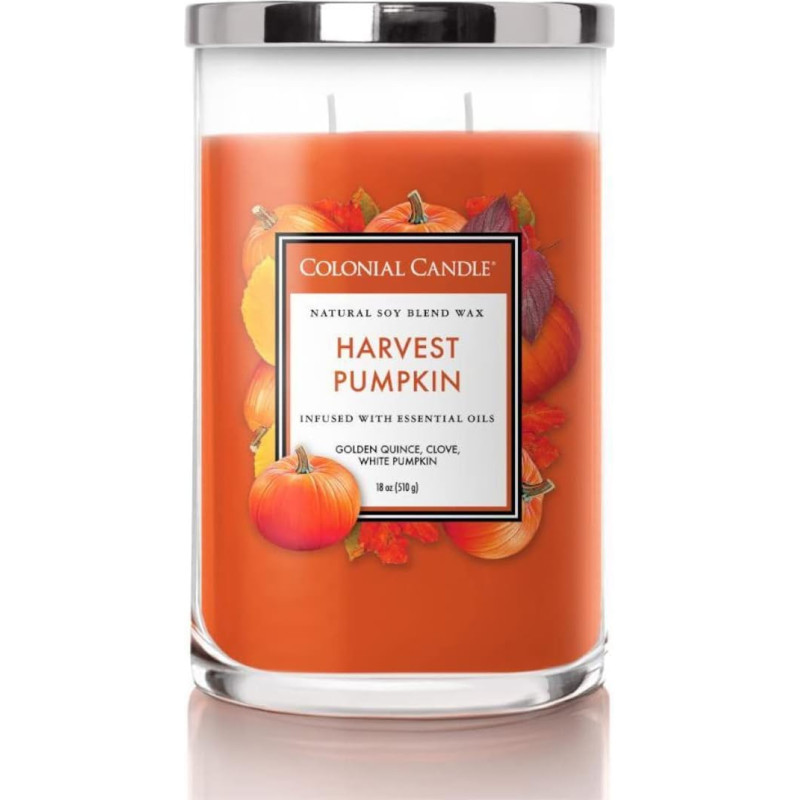 Colonial Candle Large Scented Candle in Glass with Lid | Harvest Pumpkin | Scented Candle Pumpkin | Candles with Multiple Wicks | Candles Long Burning Time (60 h) | Candles Orange (538 g)