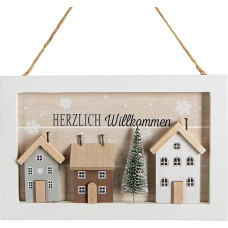 Logbuch-Verlag Herzlich Willkommen Door Sign Christmas Wooden House Door Decoration Christmas Decoration Door 23.5 cm