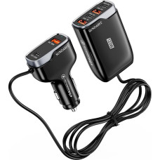 SUNDAREE Car Charger Multiport, 123 W USB C 6 Port 12 V QC PD Type C Car Quick Charge 1.75 m Cable Back Seat Cigarette Lighter Adapter for Samsung A33/iPhone 14/Redmi Not 11/Google/MacBook/Galaxy Tab