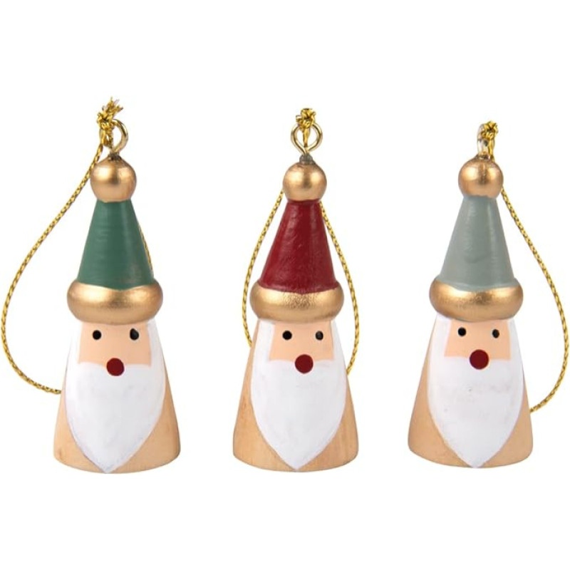 Rayher Wooden Santa Claus for Hanging, Colourful, 2.2 x 5.5 cm, with Hanger, Pack of 3, Christmas Decoration, Christmas Tree Decoration, Decorative Hanger Christmas, 46653999