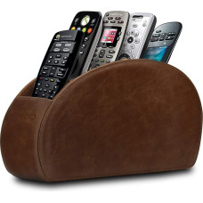 Londo 5 Compartment Remote Control Holder - Store DVD, Blu-Ray, TV, Roku or Apple TV Remotes - PU Leather with Suede Lining - Slim Compact Storage