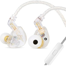 LINSOUL TANGZU Wan'er S.G HiFi 10 mm Dynamic Driver PET Membrane In-Ear Headphones with Ergonomic Shape, Removable Recessed 2-Pin OFC Braided Cable for Musicians DJ Stage (White, with Microphone)