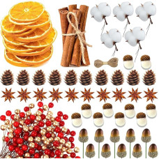 Christmas Wreath Decorations, Artificial Berries Orange Slices Dried Fruit Cinnamon Sticks for Christmas Wreath Florist Flower Decoration Natural Fragrance Diffuser 230 Pieces